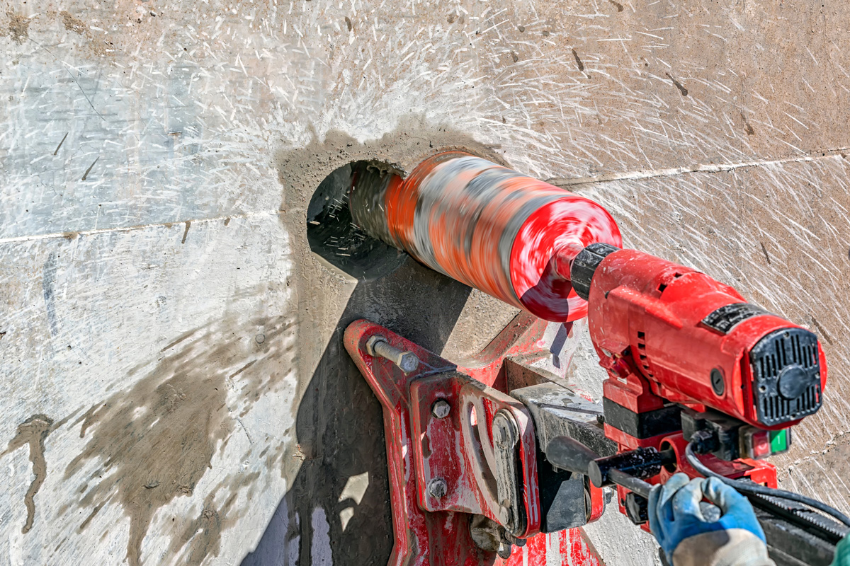 Core drilling in a stone wall in El Paso.